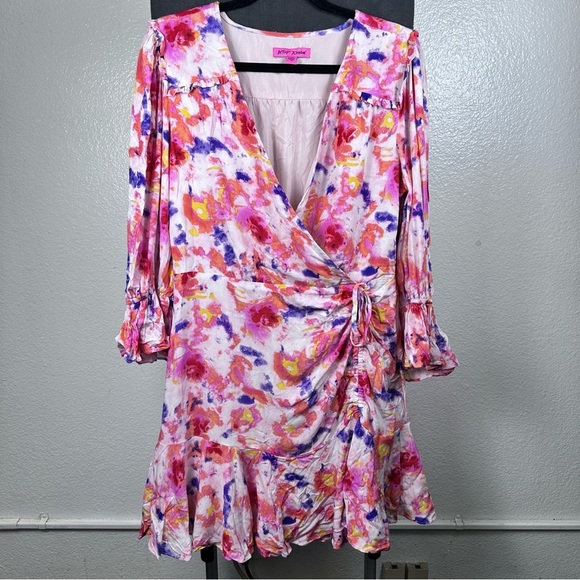Betsey Johnson Pink and Purple Ruched Wrap Dress - Picture 1 of 9
